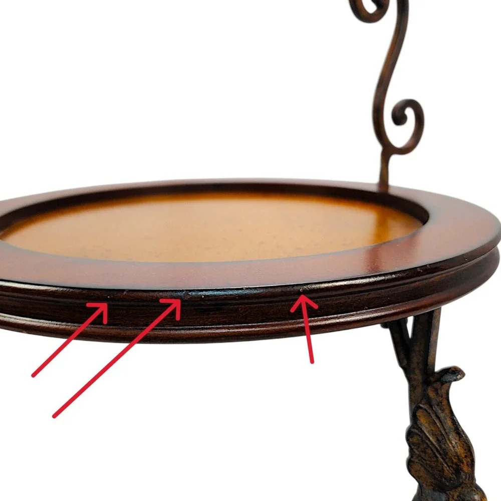 Vintage Wood Round Centerpiece Tray with Metal Handle
